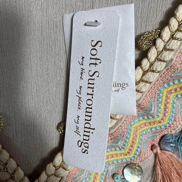 NWT Soft Surroundings Clementine Tassel Tunic Embroidered Boho Beige Medium - Picture 5 of 11